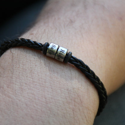 Bracelet simili cuir noir ajustable motard perles gravées Ride Safe