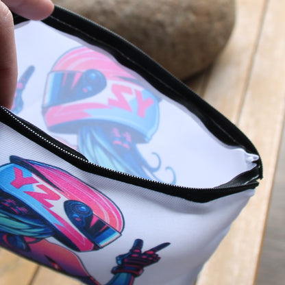 Zoom sur l'intérieur de la pochette motarde casque rose en polyester