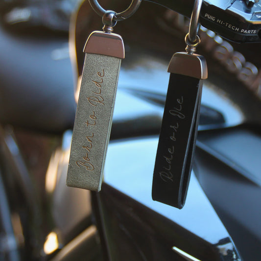 Duo de porte clé motard en simili cuir noir Ride or Die ou kaki Born to Ride