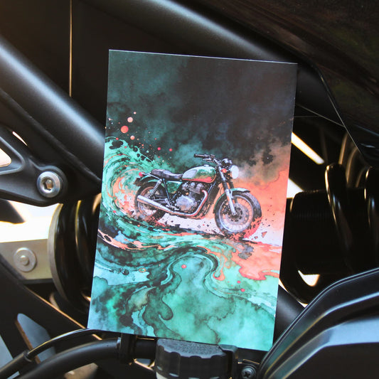 Carte moto custom retro illustration aquarelle