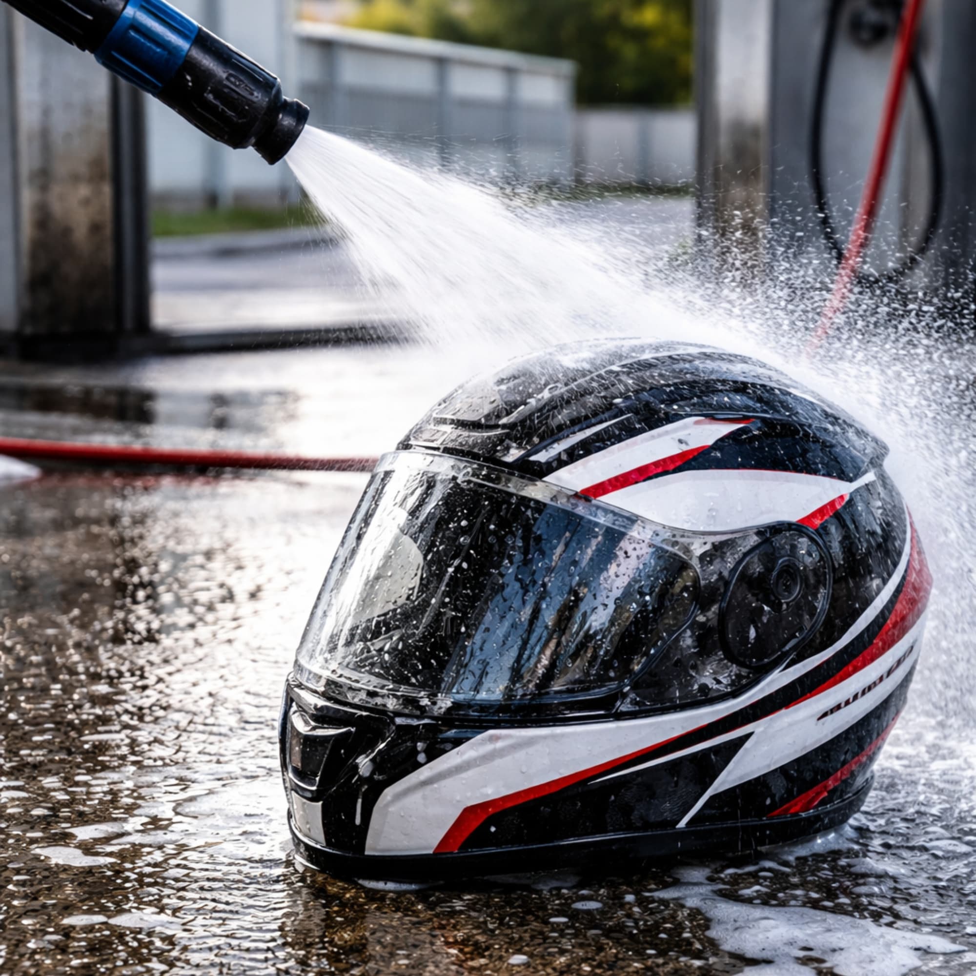 illustration casque moto intégral lavage karcher