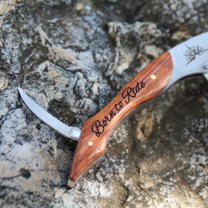 Accessoire élégant pour motards : tire-bouchon en bois naturel avec inscription "Born to Ride"