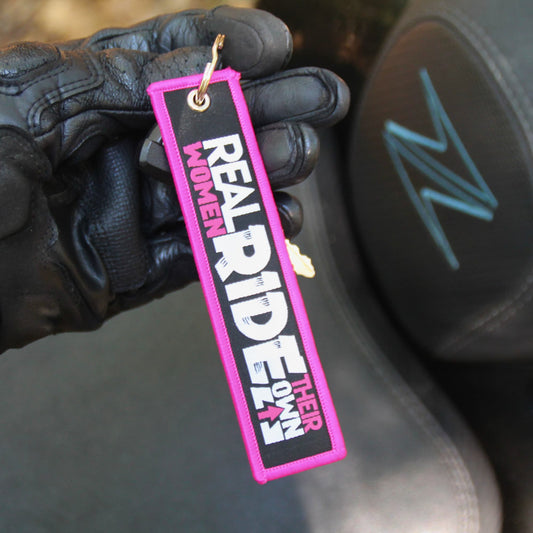 Porte-clés moto tissu brodé "Real Women Ride their own"  cadeau motarde