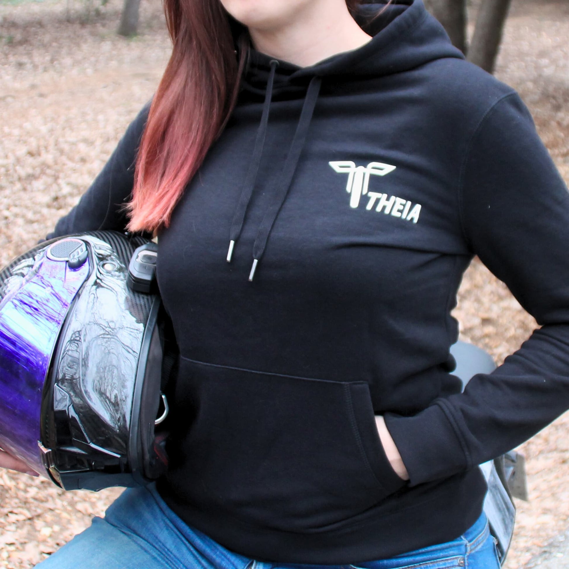 Sweat à capuche noir Theia Moto en collaboration avec Secrets de Bikers