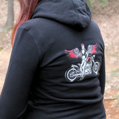 Sweat à capuche noir Theia Moto Egérie vue de dos