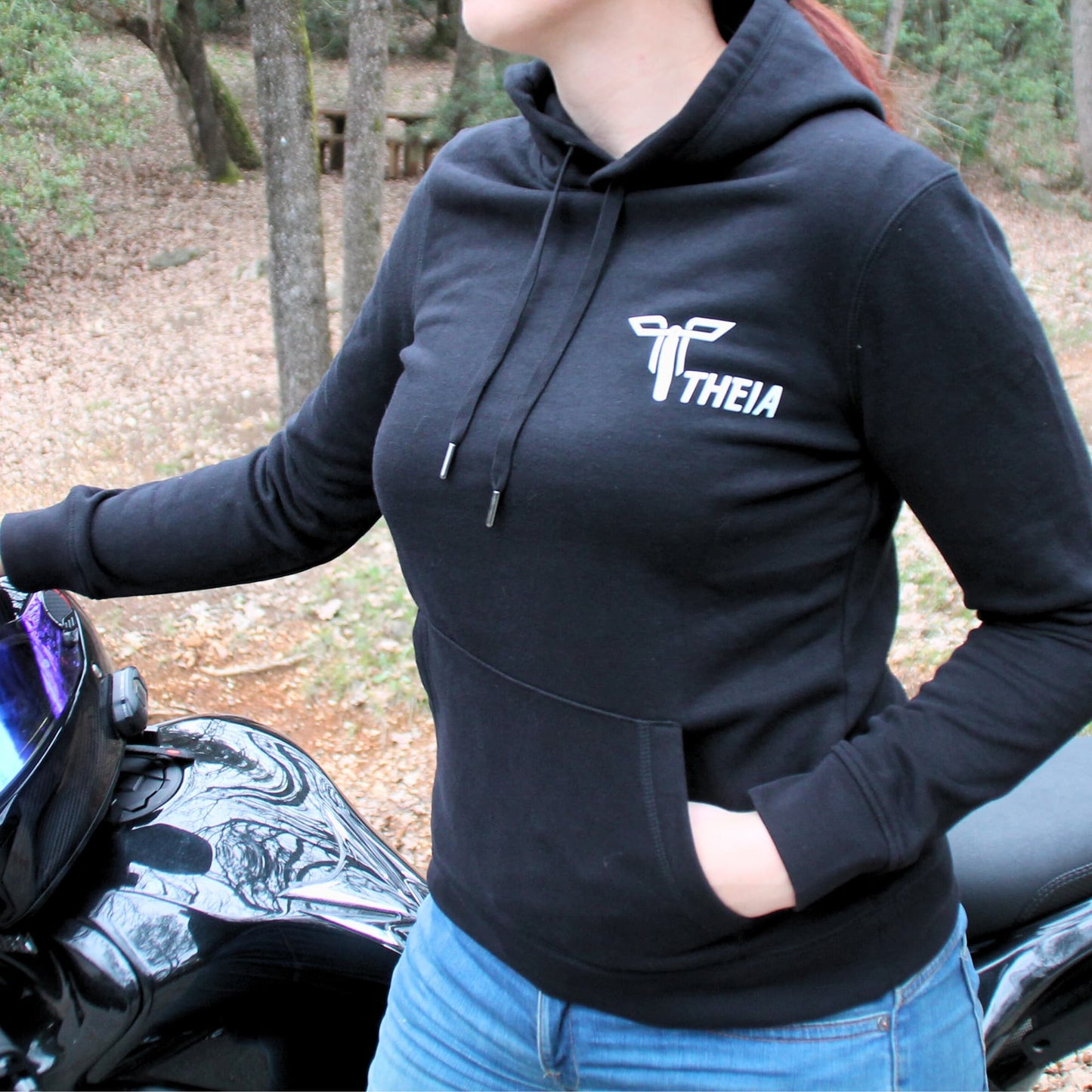 Sweat à capuche noir Theia Moto 