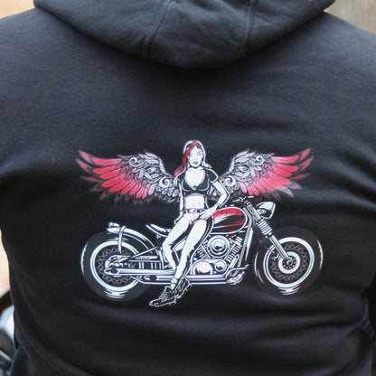 Design  custom du sweat noir Egérie de la marque Theia Moto