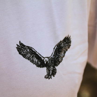 Tshirt coton blanc biker avec motif aigle en vol