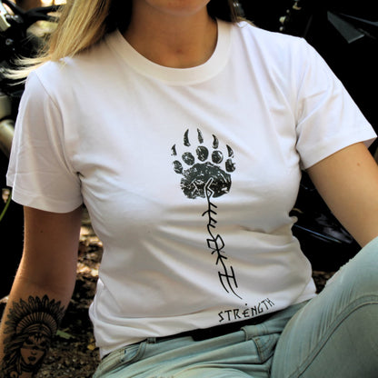 Tshirt biker femme blanc coton avec patte d’ours