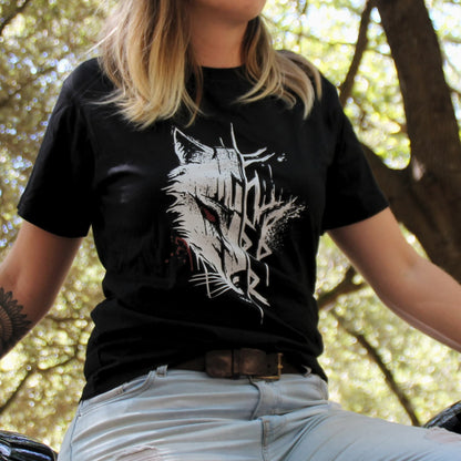 Tshirt cadeau motarde noir avec loup viking imprimé