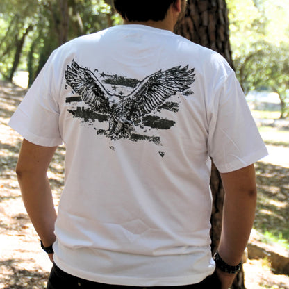 Tshirt biker blanc avec aigle et drapeau américain