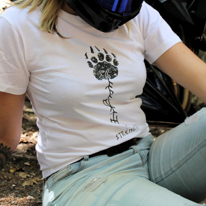 Tshirt biker femme blanc avec motif ours viking