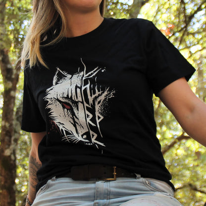 Tshirt biker femme noir coton loup sauvage viking