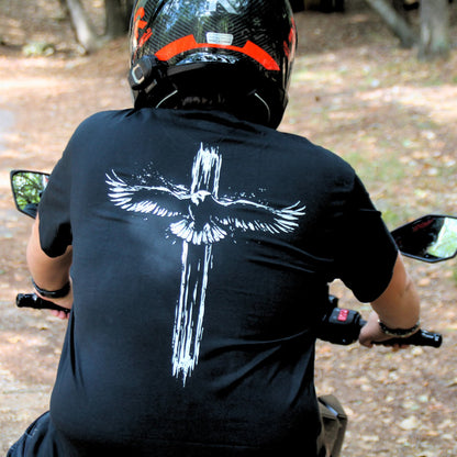 Dos tshirt biker noir avec grand aigle croix