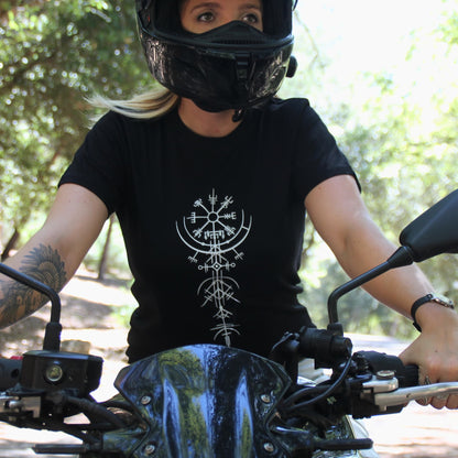 Tshirt biker femme noir coton motif road trip et protection