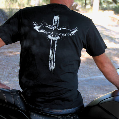 Tshirt coton noir aigle croix motard