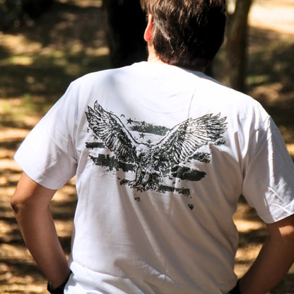 Tshirt biker blanc coton avec aigle et drapeau USA