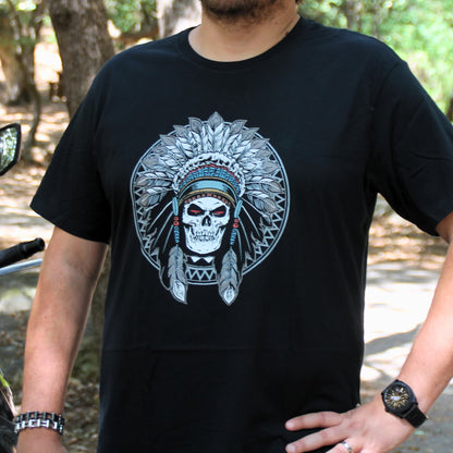 Tshirt motard style biker avec crâne indien