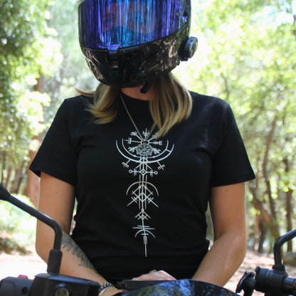 Tshirt biker femme noir avec motif Vegvisir