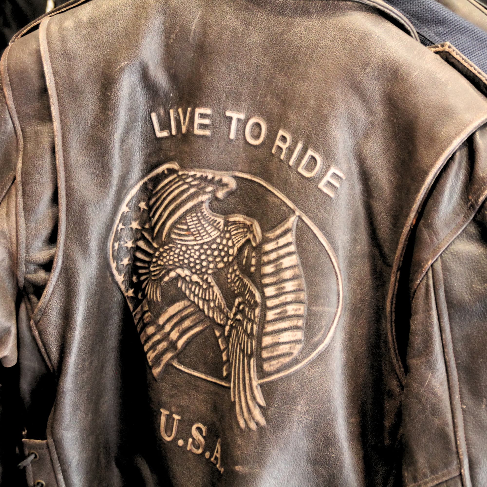 Belle veste en cuir Live to Ride USA de la boutique New Look Biker Cannes