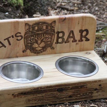 Détails sur la gamelle double pour chat en inox et bois