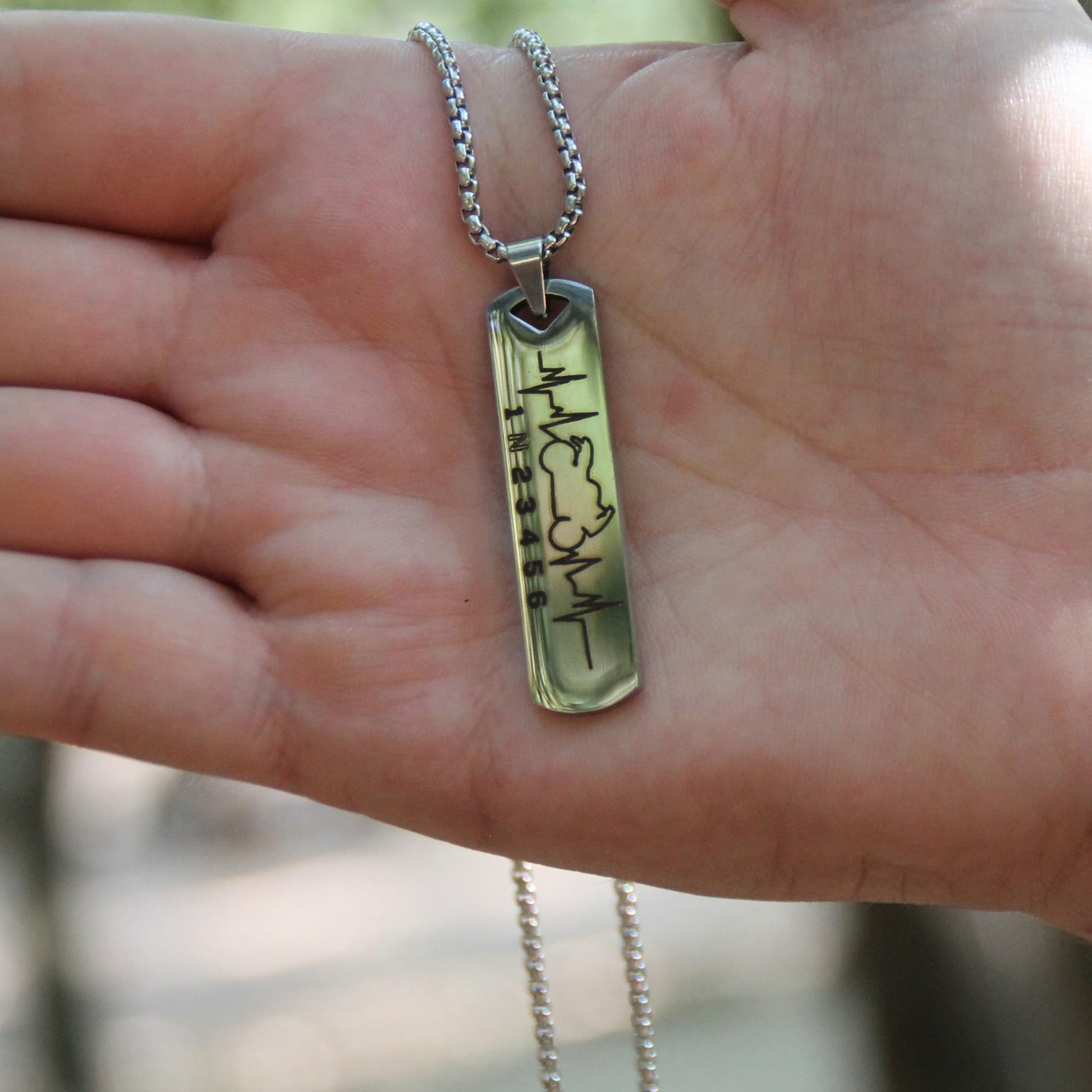 Collier motard acier inox pendentif gravé ligne de vie moto 1N2345